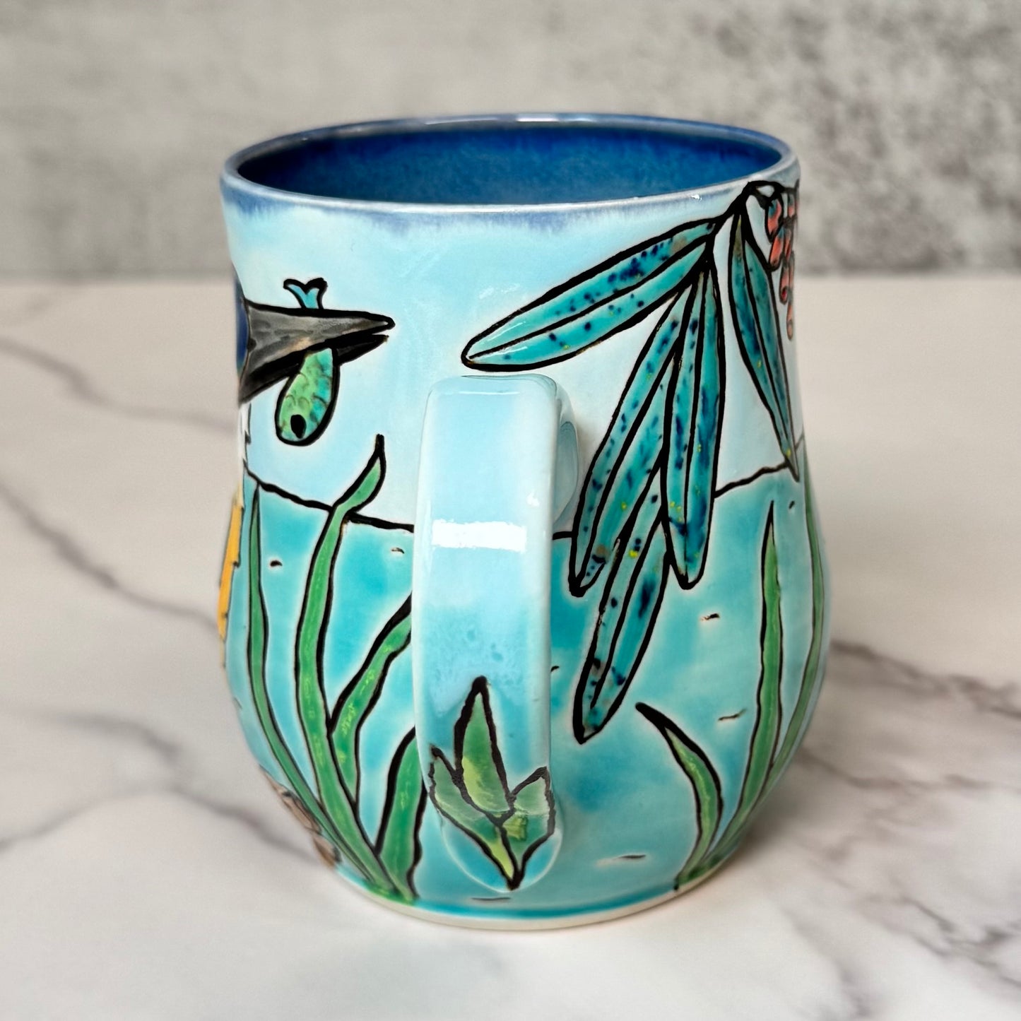 08 Cuerda Seca Kingfisher Mug - Stoneware