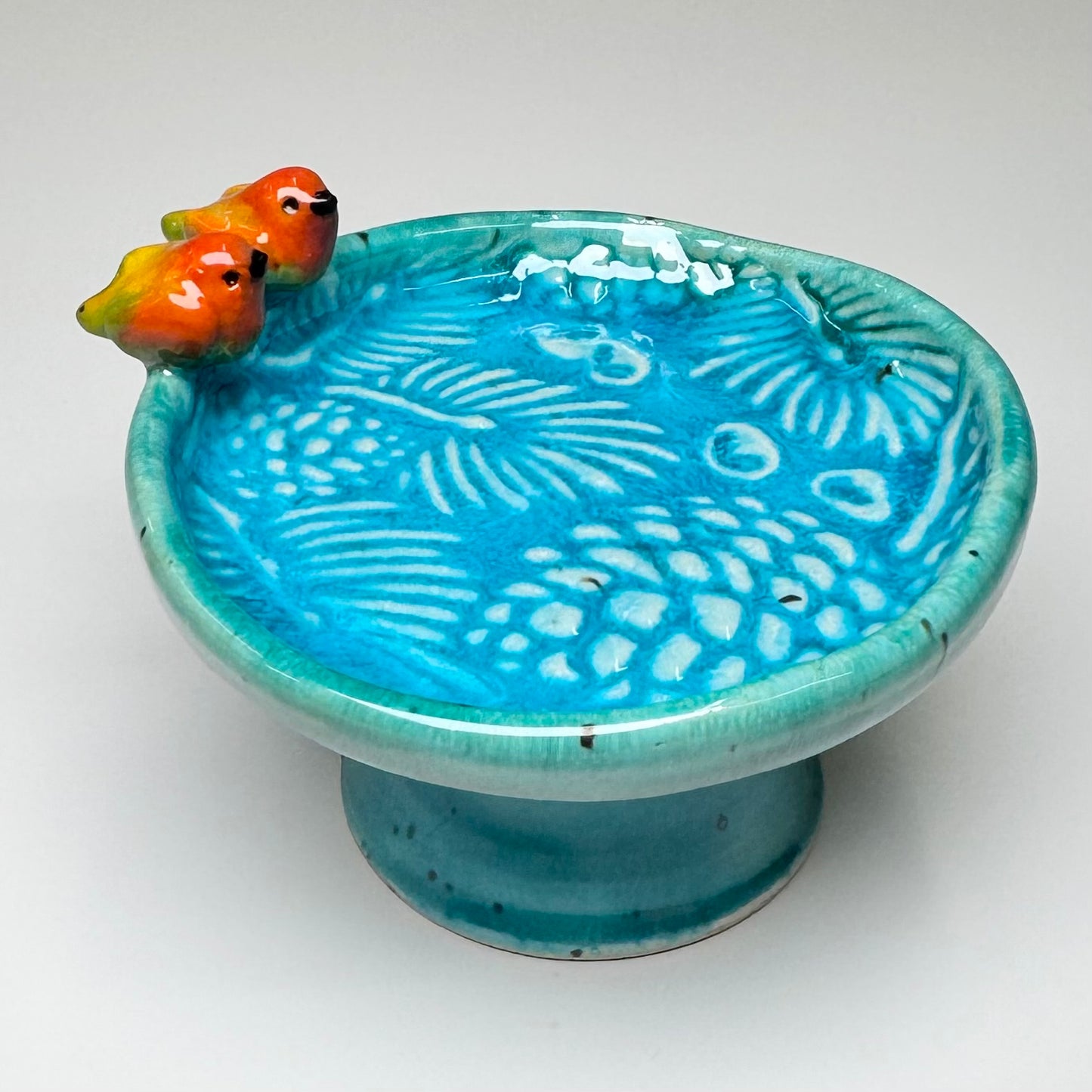 Jewelry holder mini birdbath - Stoneware