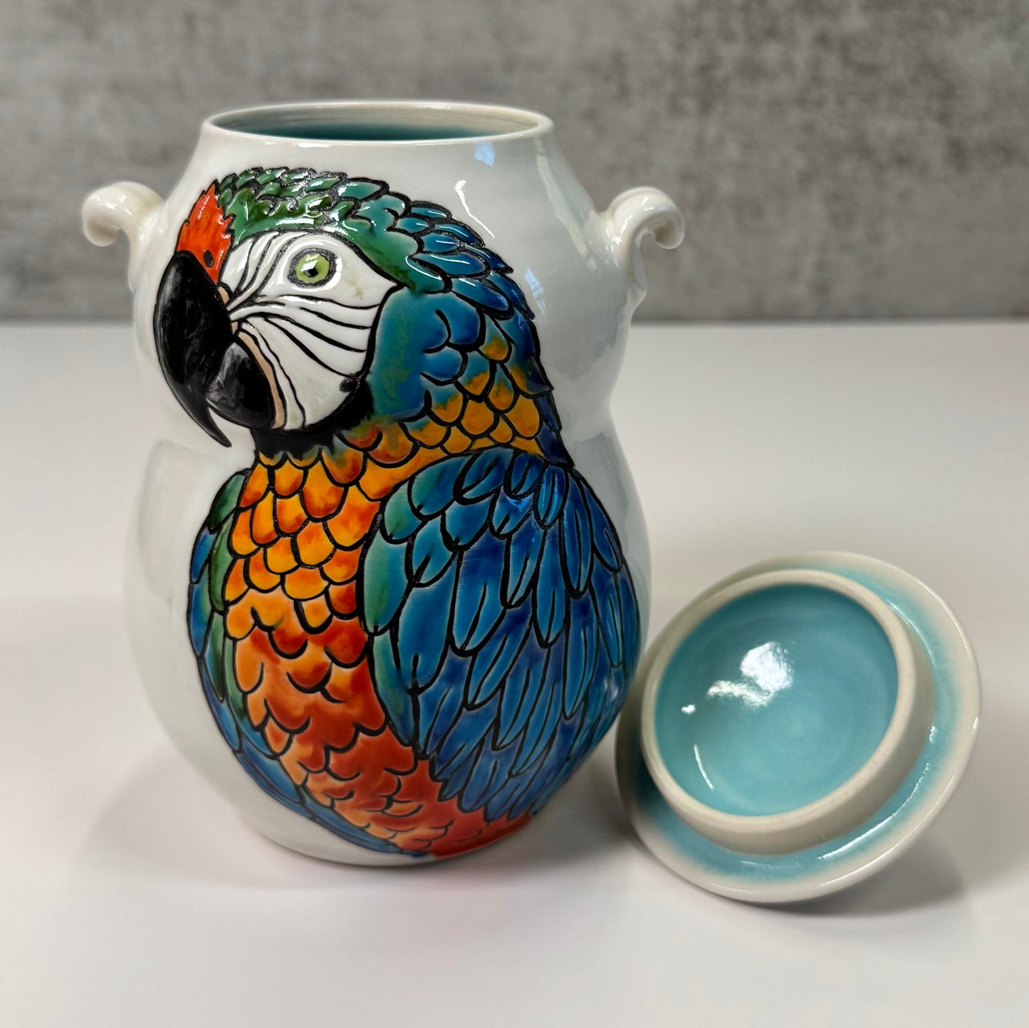Cuerda Seca Catalina Macaw Jar - Stoneware
