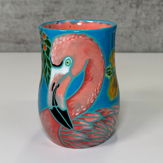 Cuerda Seca Flamingo tumbler - White Stoneware