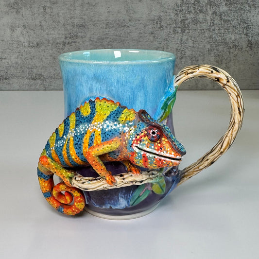 Sculpted Panther Chameleon Mug - Stoneware