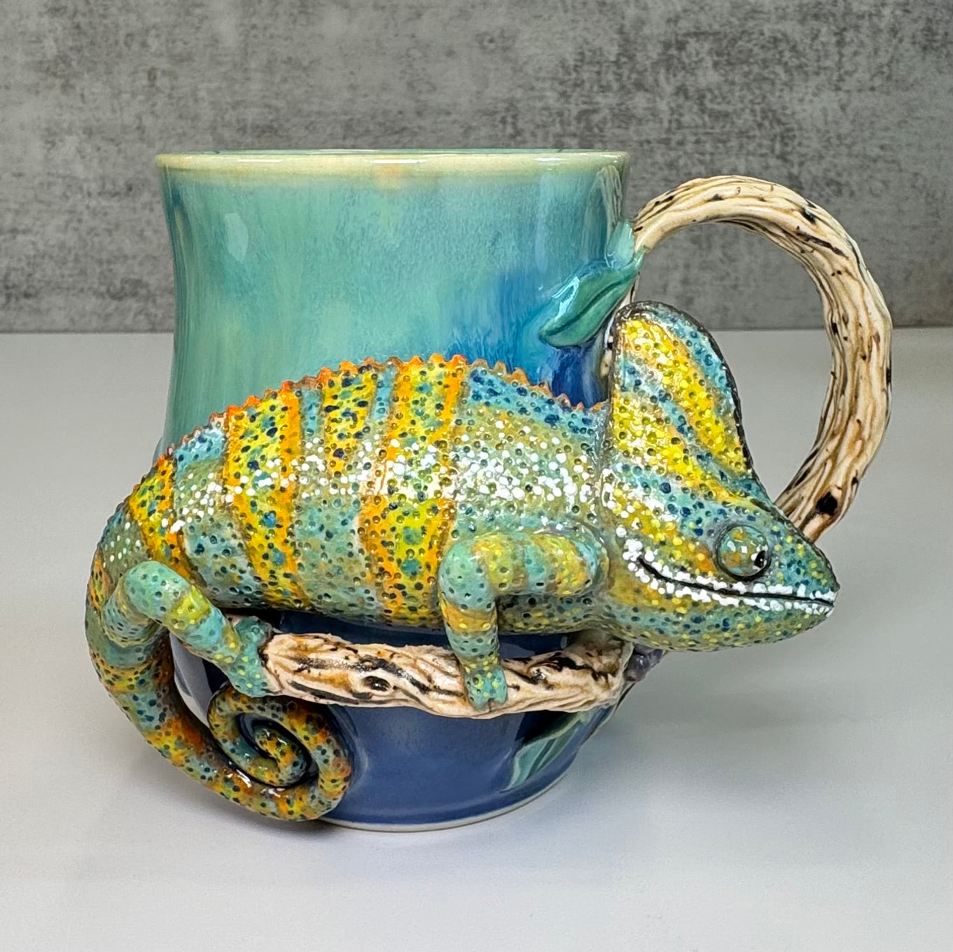 Sculpted Veiled Chameleon Mug - Stoneware