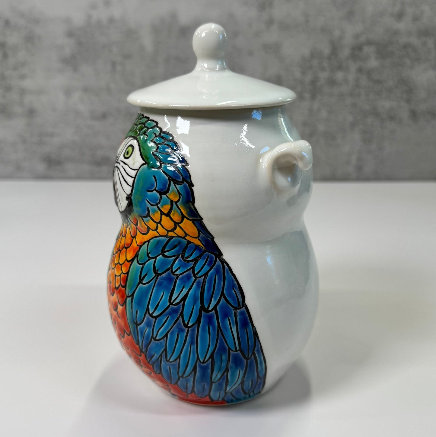 Cuerda Seca Catalina Macaw Jar - Stoneware