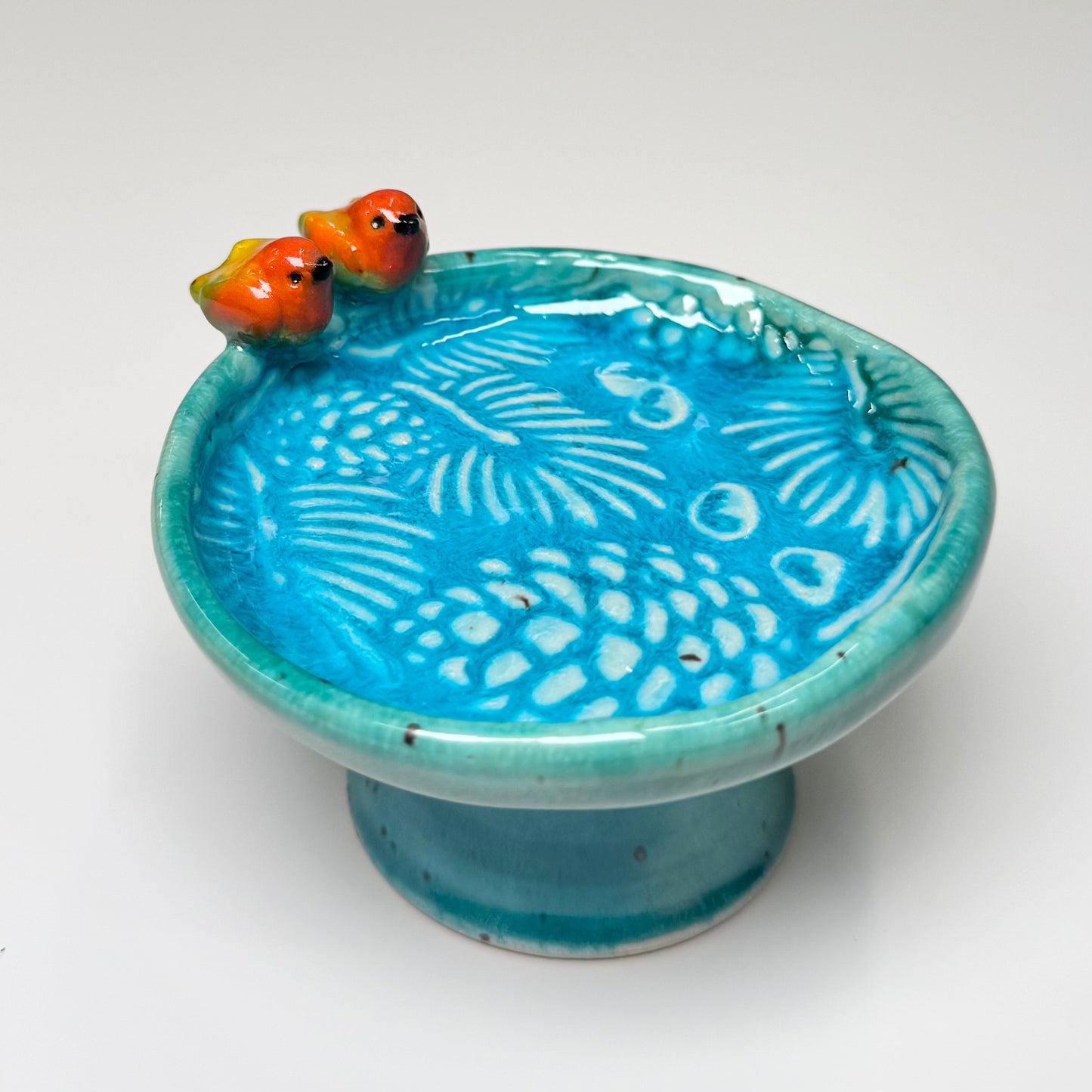 Jewelry holder mini birdbath - Stoneware