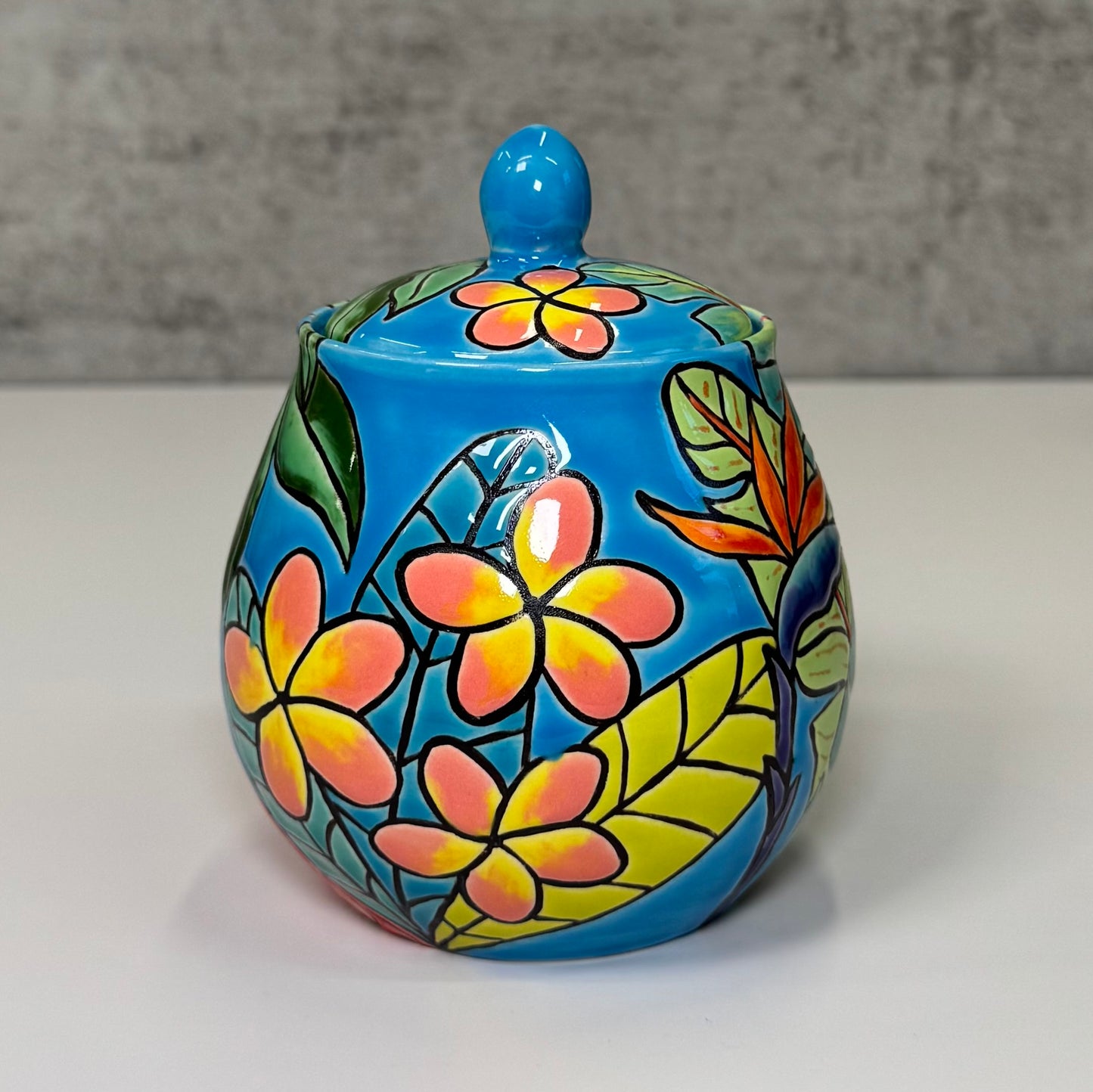 19 Cuerda Seca Tropical Flamingo Jar - Stoneware