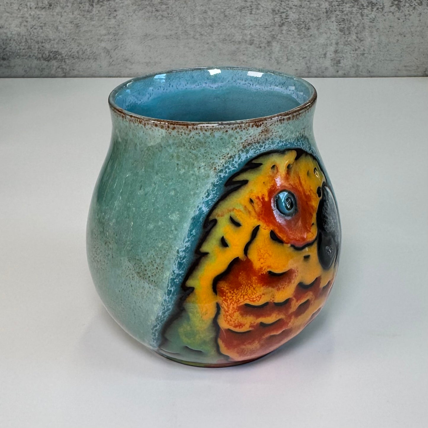 23 Cuerda Seca Parrot Vase- Red Stoneware