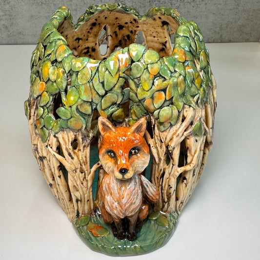 22 Fox in the forest Luminary - White Stoneware