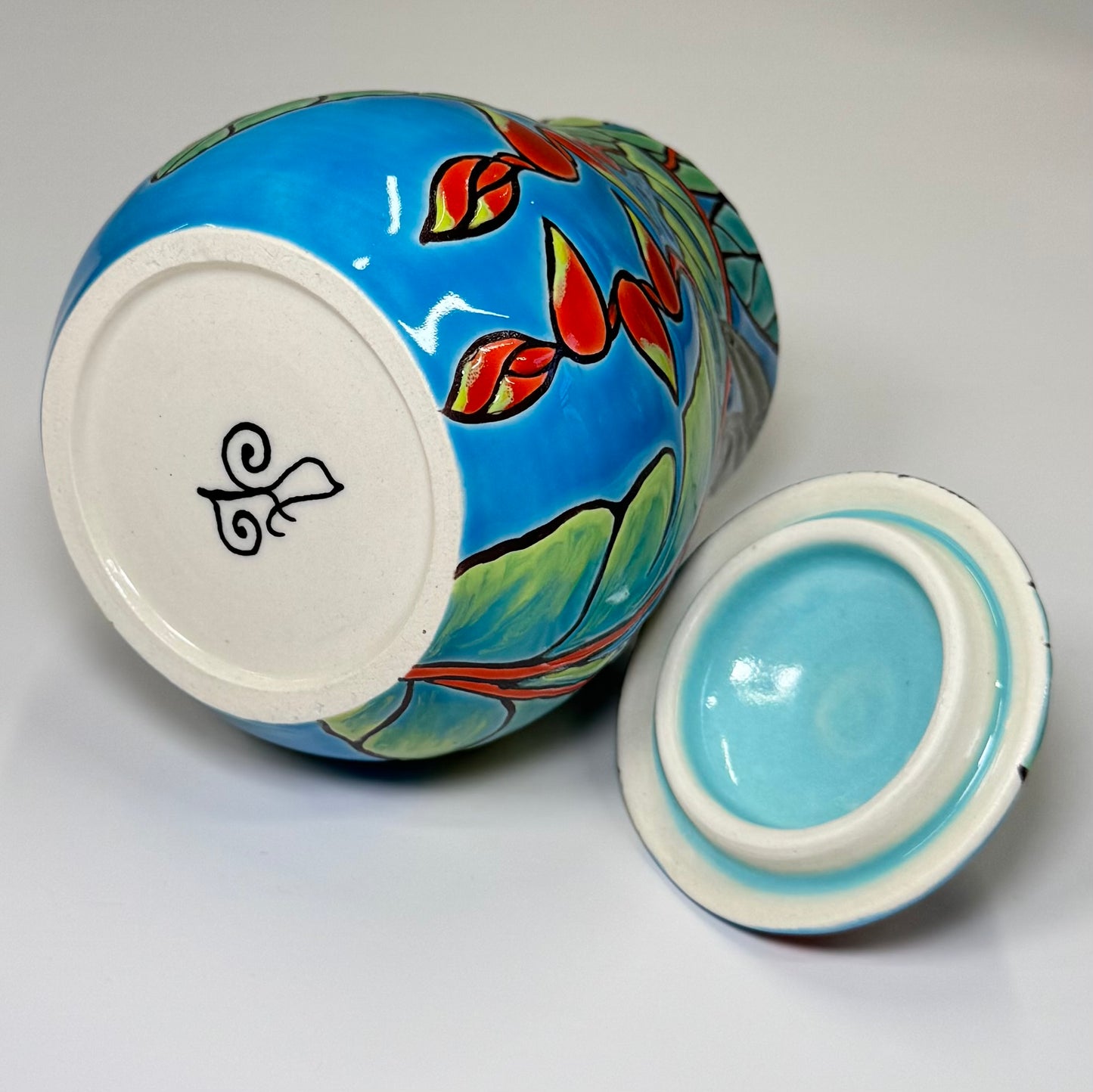 24 Cuerda Seca Tropical Floral Jar - Stoneware