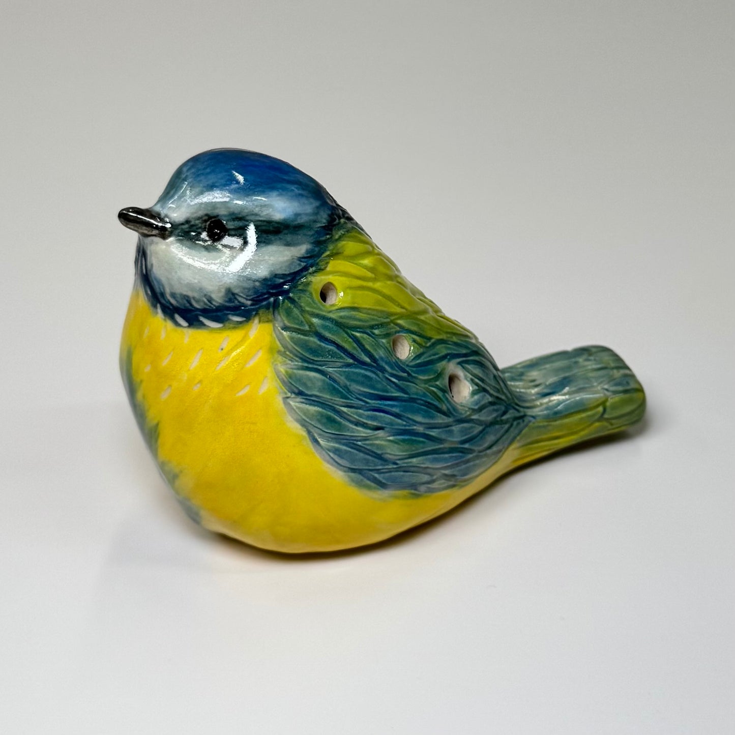 10 Sculpted blue tit bird ocarina - Stoneware