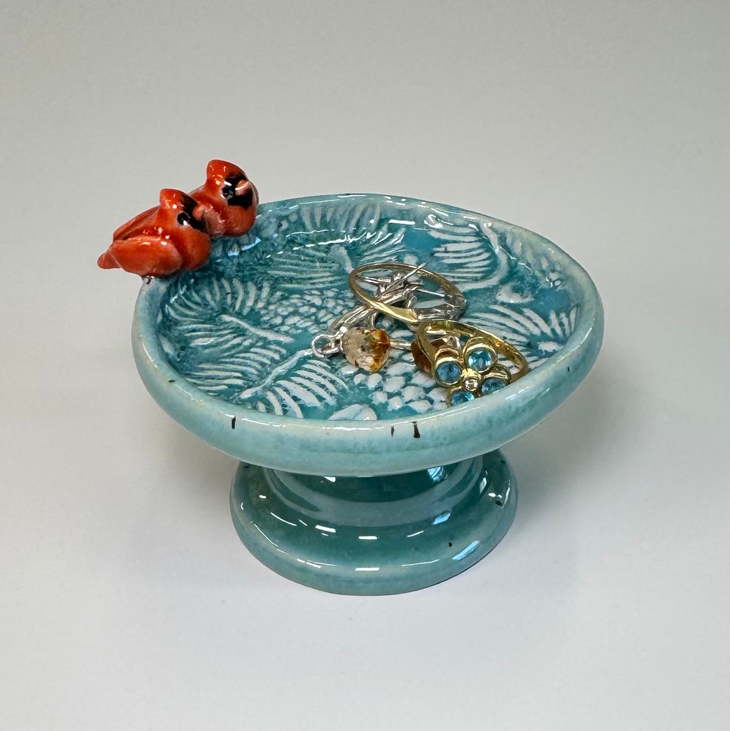 Jewelry holder mini birdbath - Stoneware