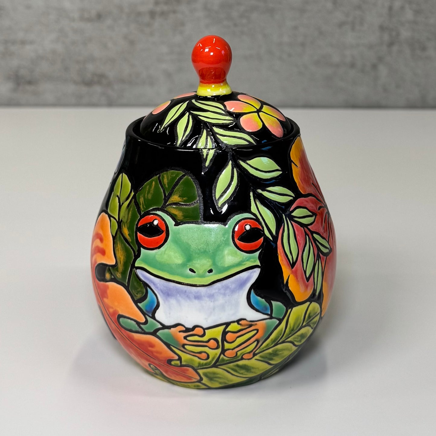 Cuerda Seca Tropica Frog Jar - Stoneware