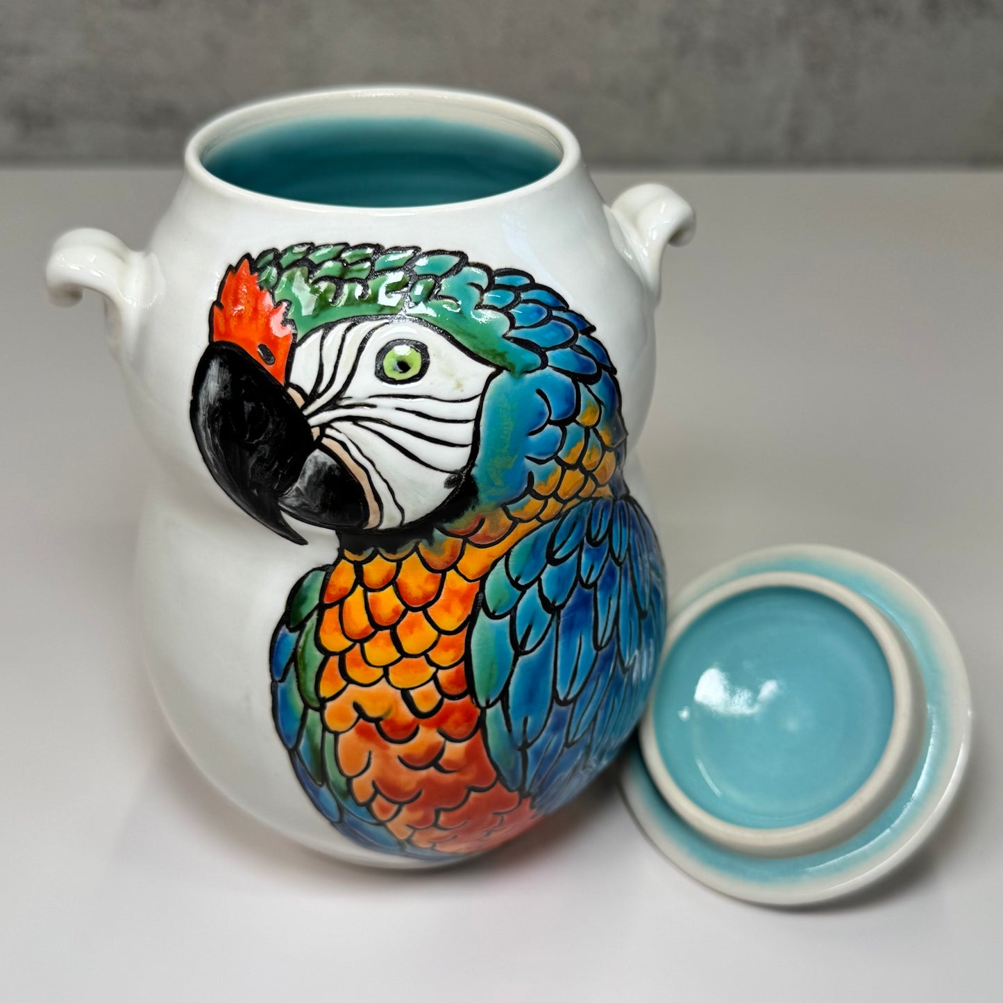 Cuerda Seca Catalina Macaw Jar - Stoneware