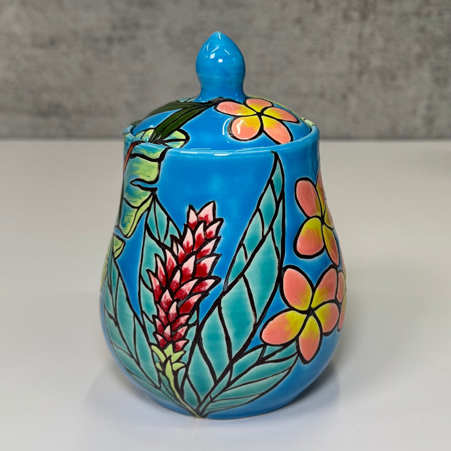 24 Cuerda Seca Tropical Floral Jar - Stoneware