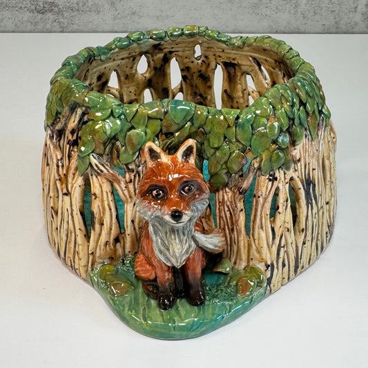 21 Fox in the Forest Luminary - White Stoneware