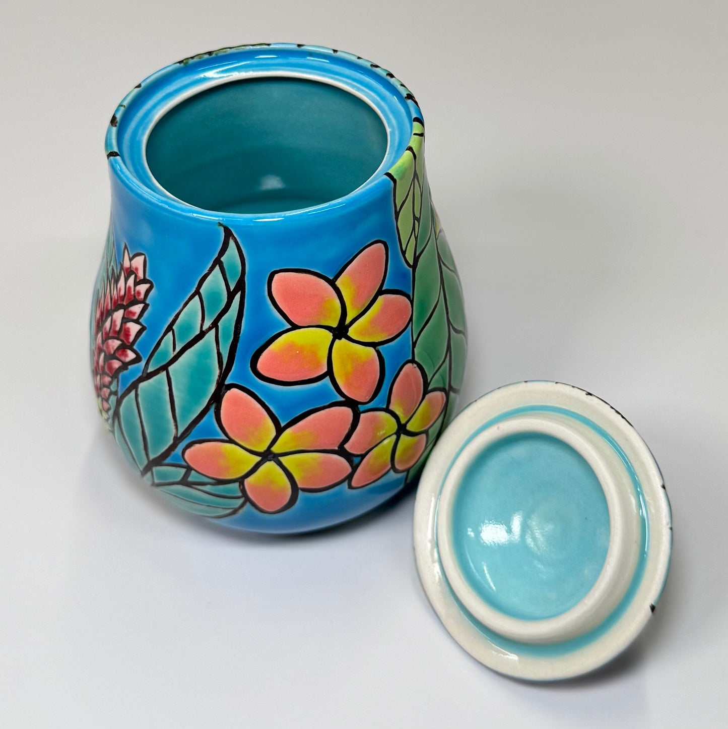 24 Cuerda Seca Tropical Floral Jar - Stoneware