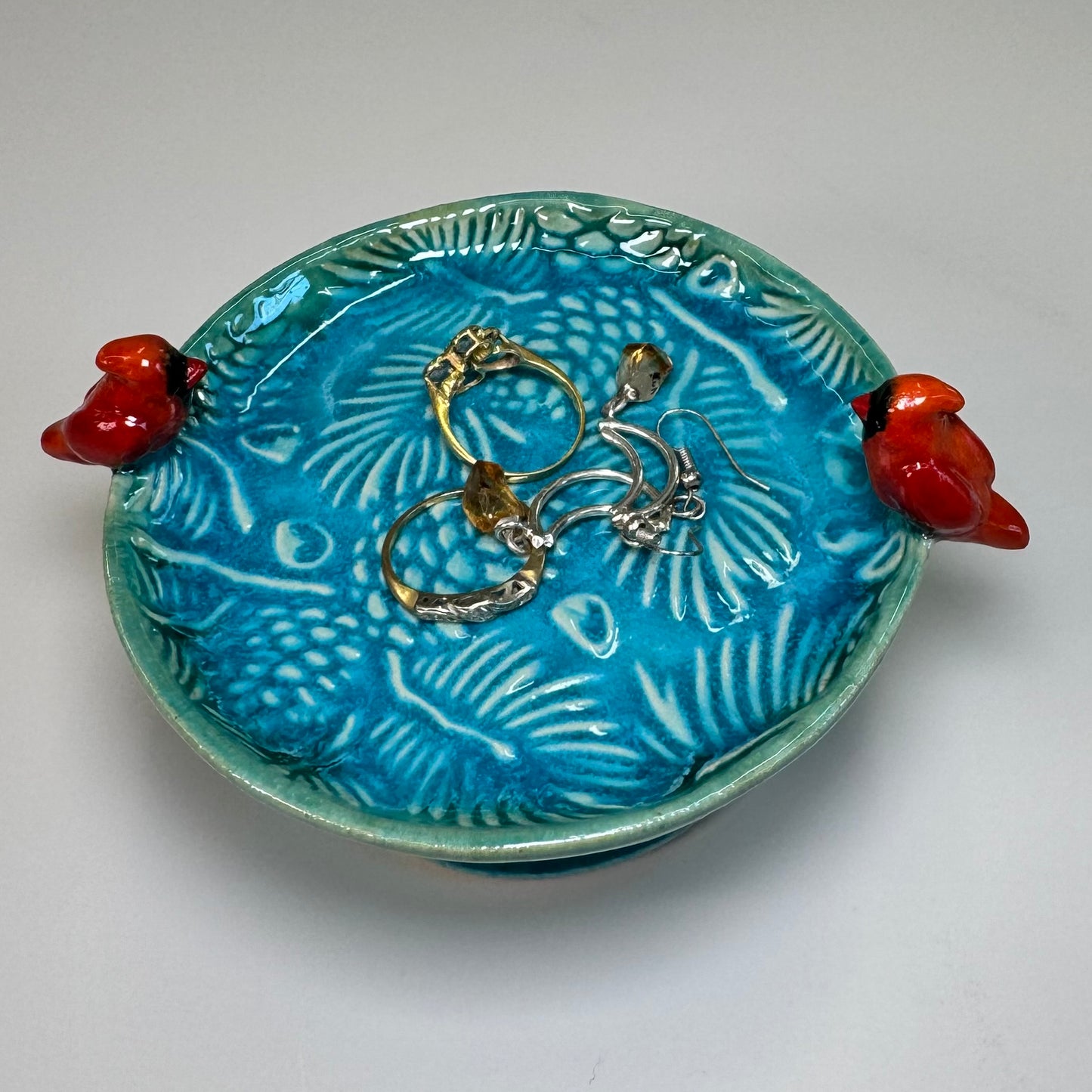 Jewelry holder mini birdbath - Stoneware