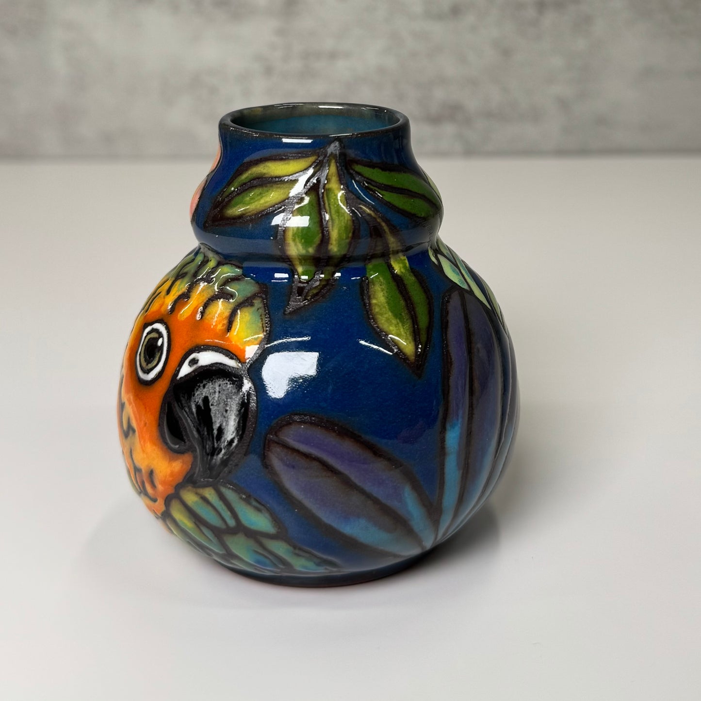 Cuerda Seca Parrot Mini Vase- Red Stoneware