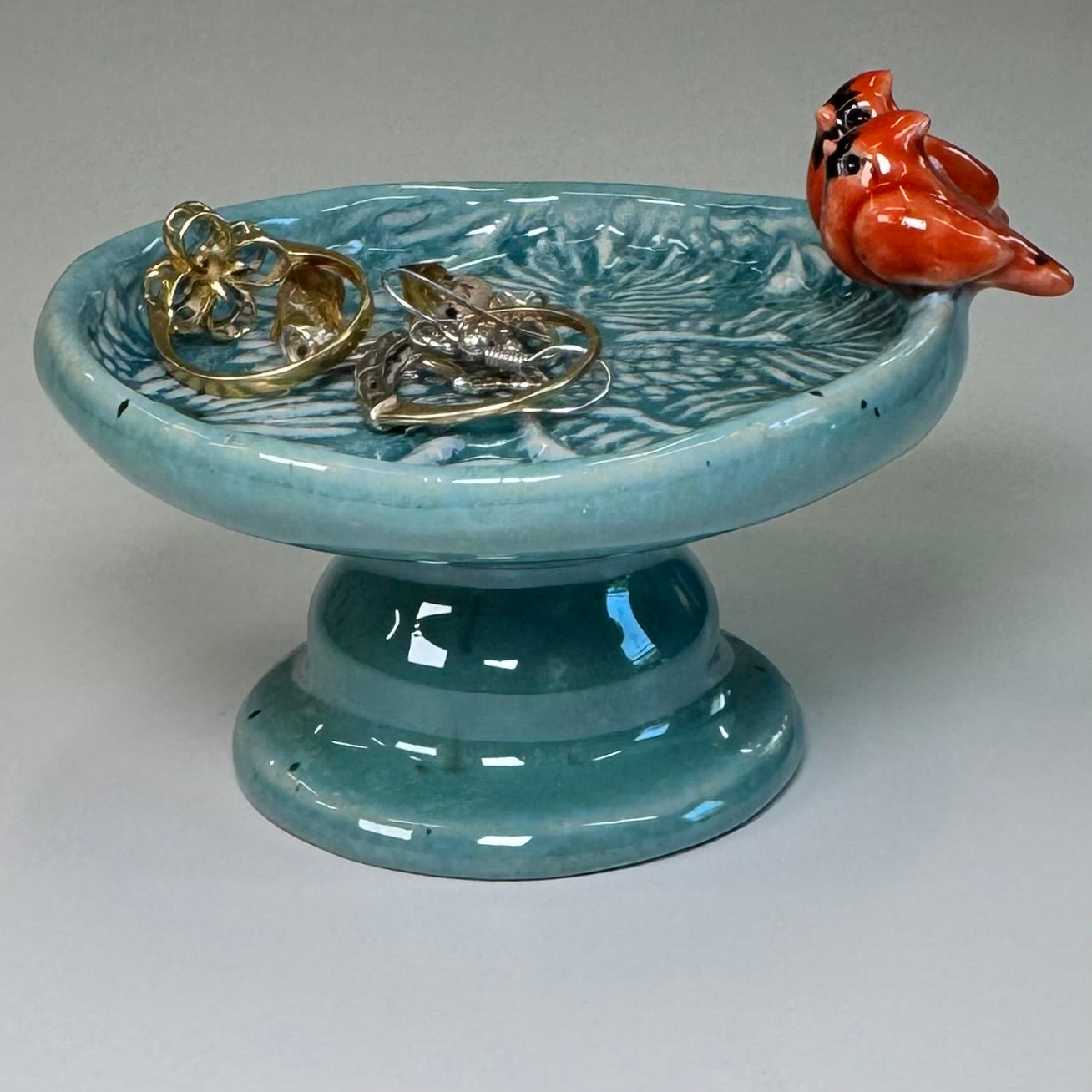 Jewelry holder mini birdbath - Stoneware