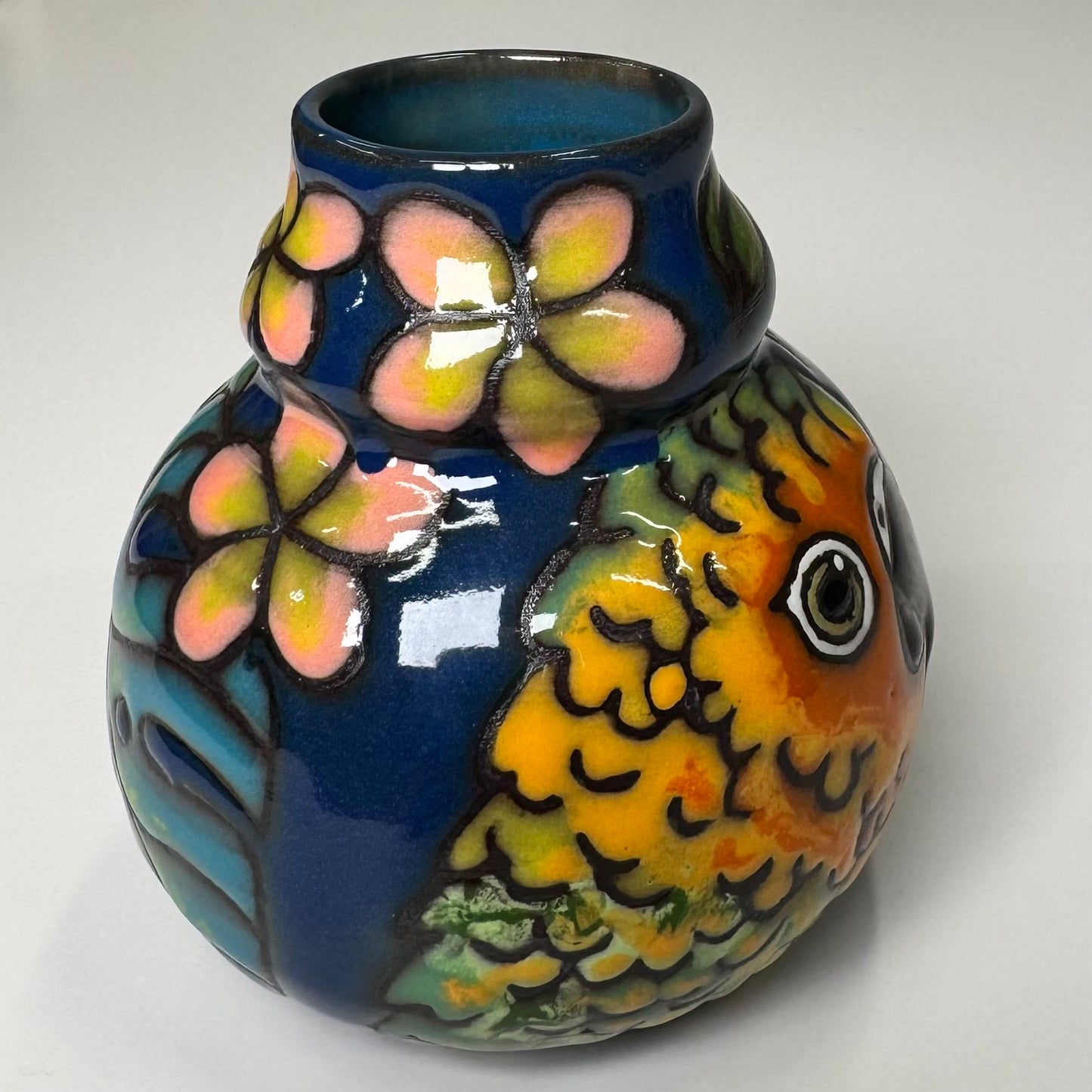 Cuerda Seca Parrot Mini Vase- Red Stoneware