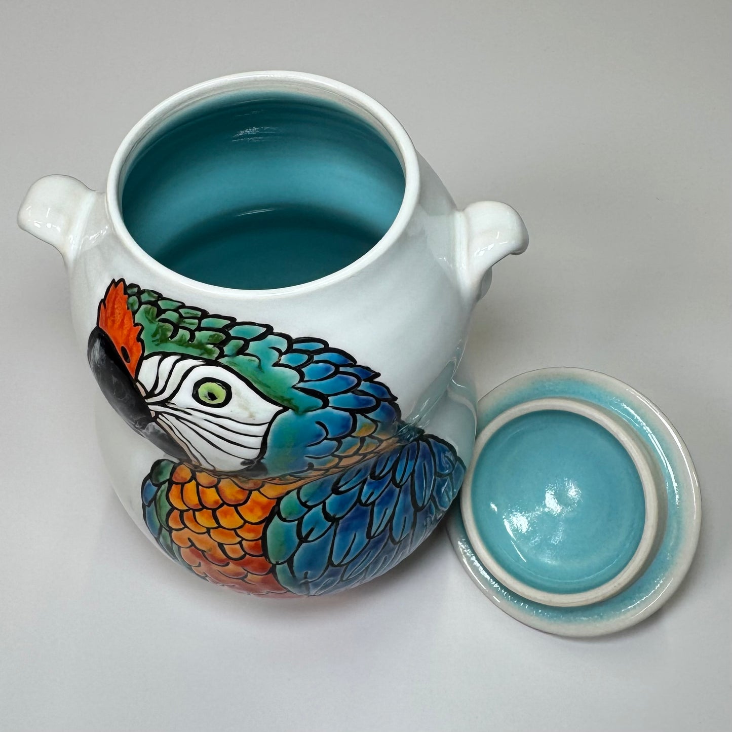 Cuerda Seca Catalina Macaw Jar - Stoneware
