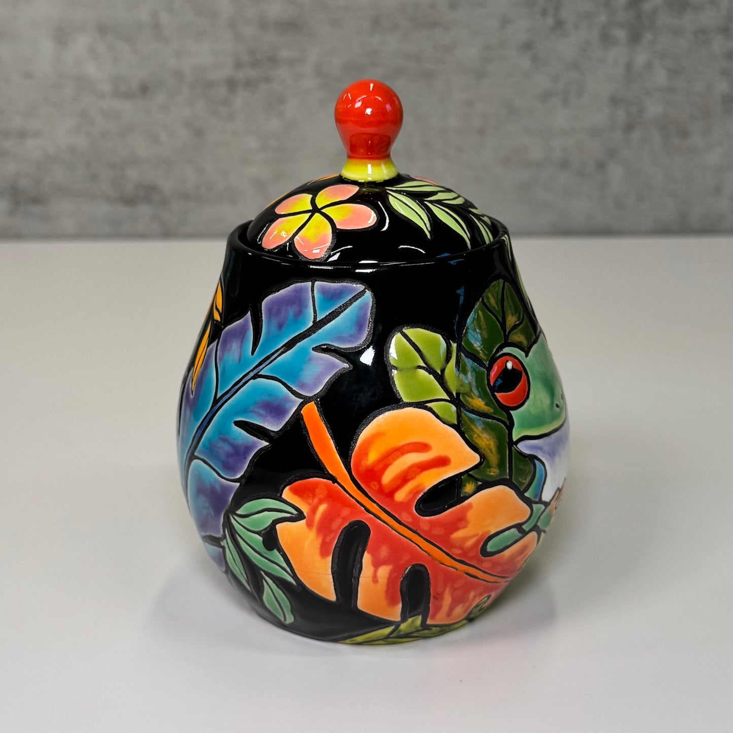 Cuerda Seca Tropica Frog Jar - Stoneware