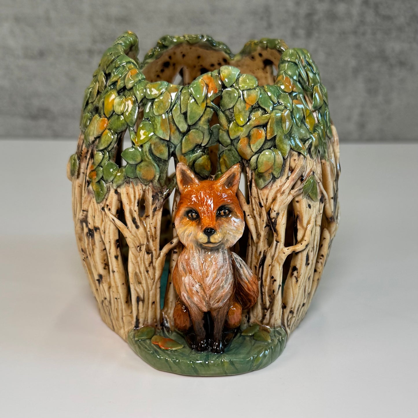 22 Fox in the forest Luminary - White Stoneware