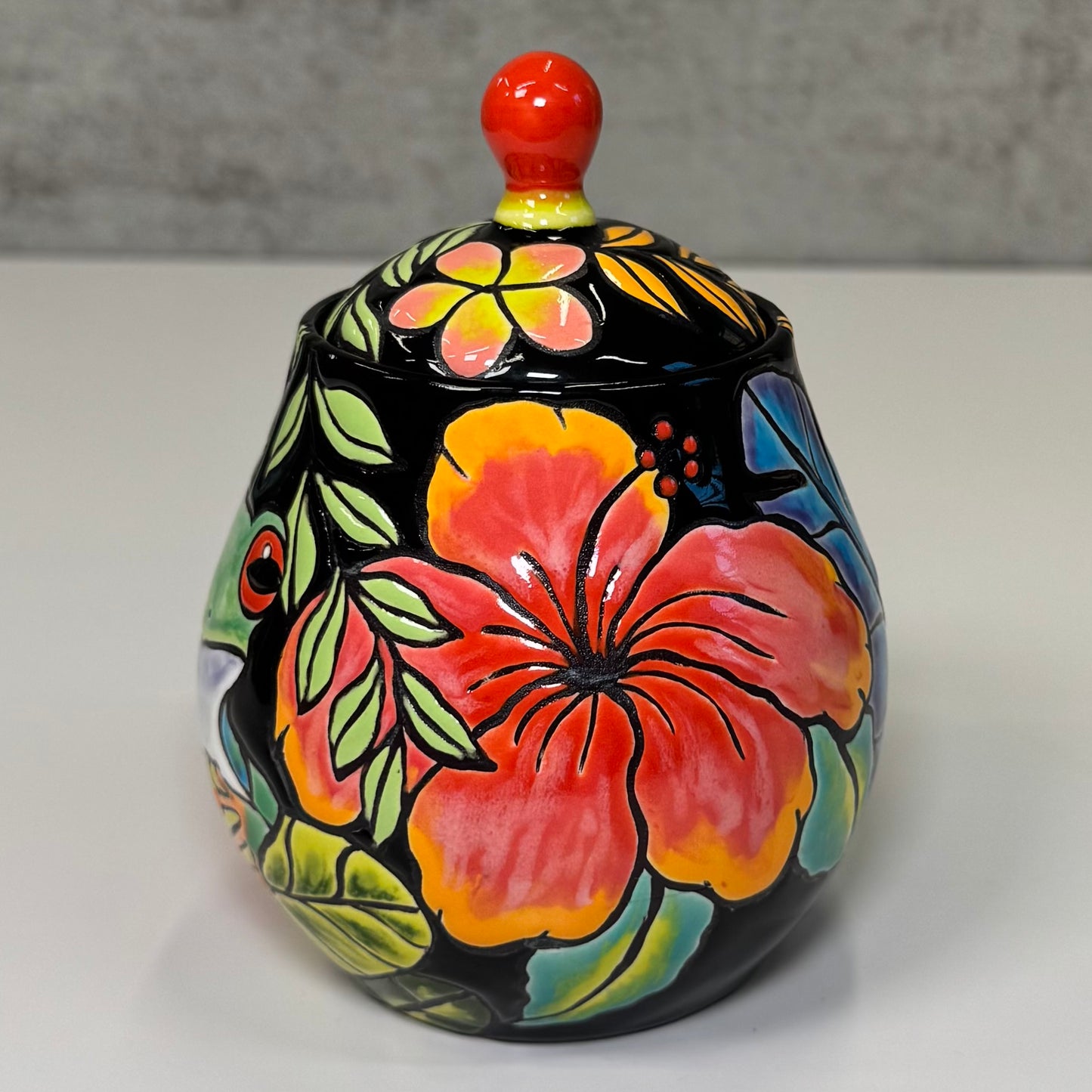 Cuerda Seca Tropica Frog Jar - Stoneware