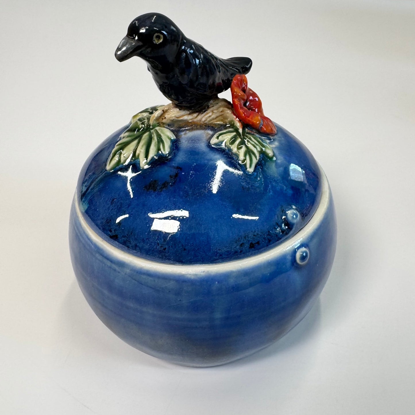 07 Sculpted raven trinket jar - Stoneware