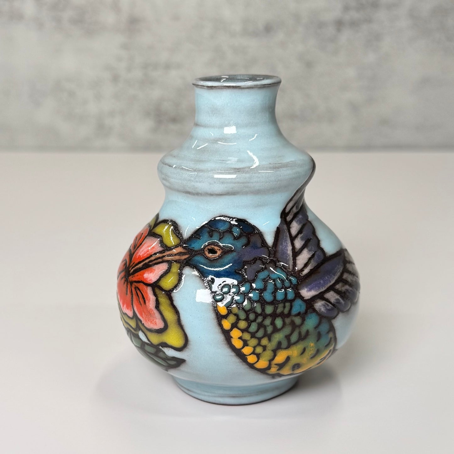 Cuerda Seca Hummingbird Mini Vase - Red Stoneware
