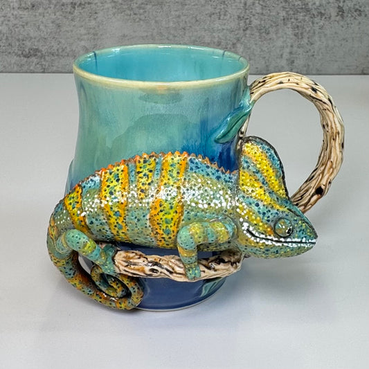 Sculpted Veiled Chameleon Mug - Stoneware
