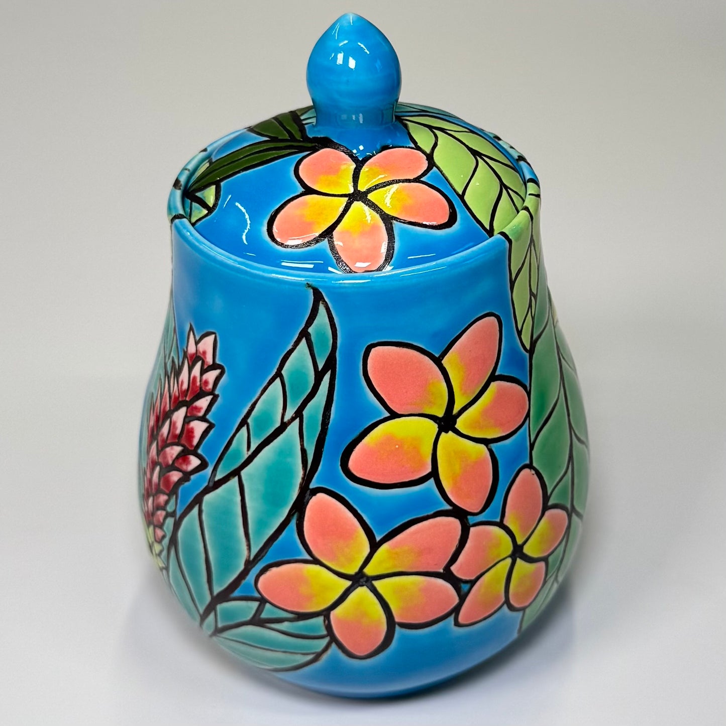 24 Cuerda Seca Tropical Floral Jar - Stoneware