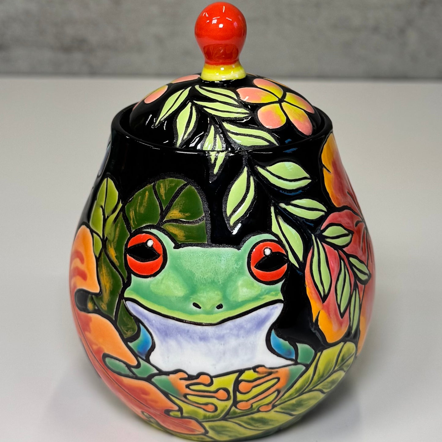 Cuerda Seca Tropica Frog Jar - Stoneware