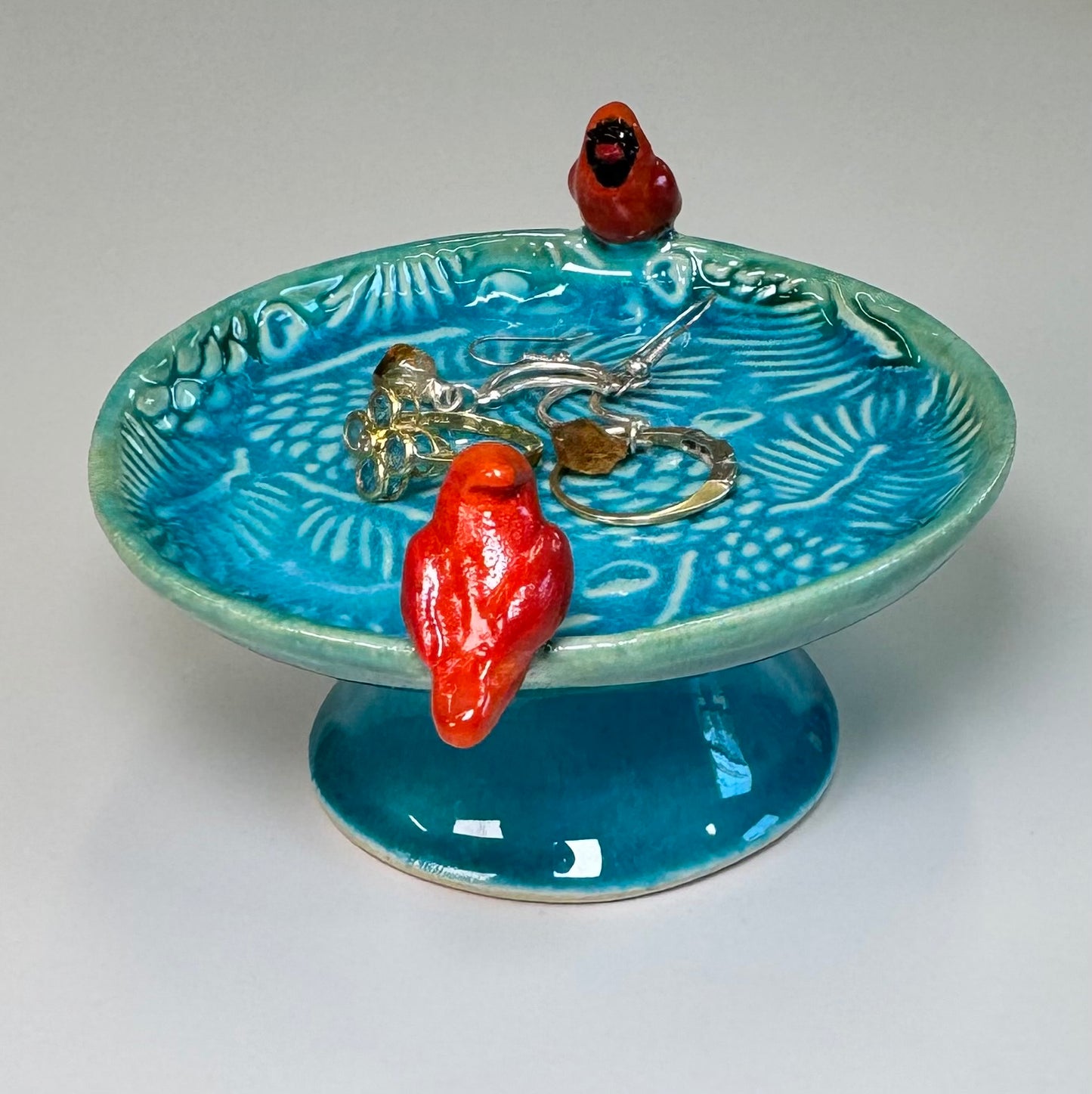 Jewelry holder mini birdbath - Stoneware