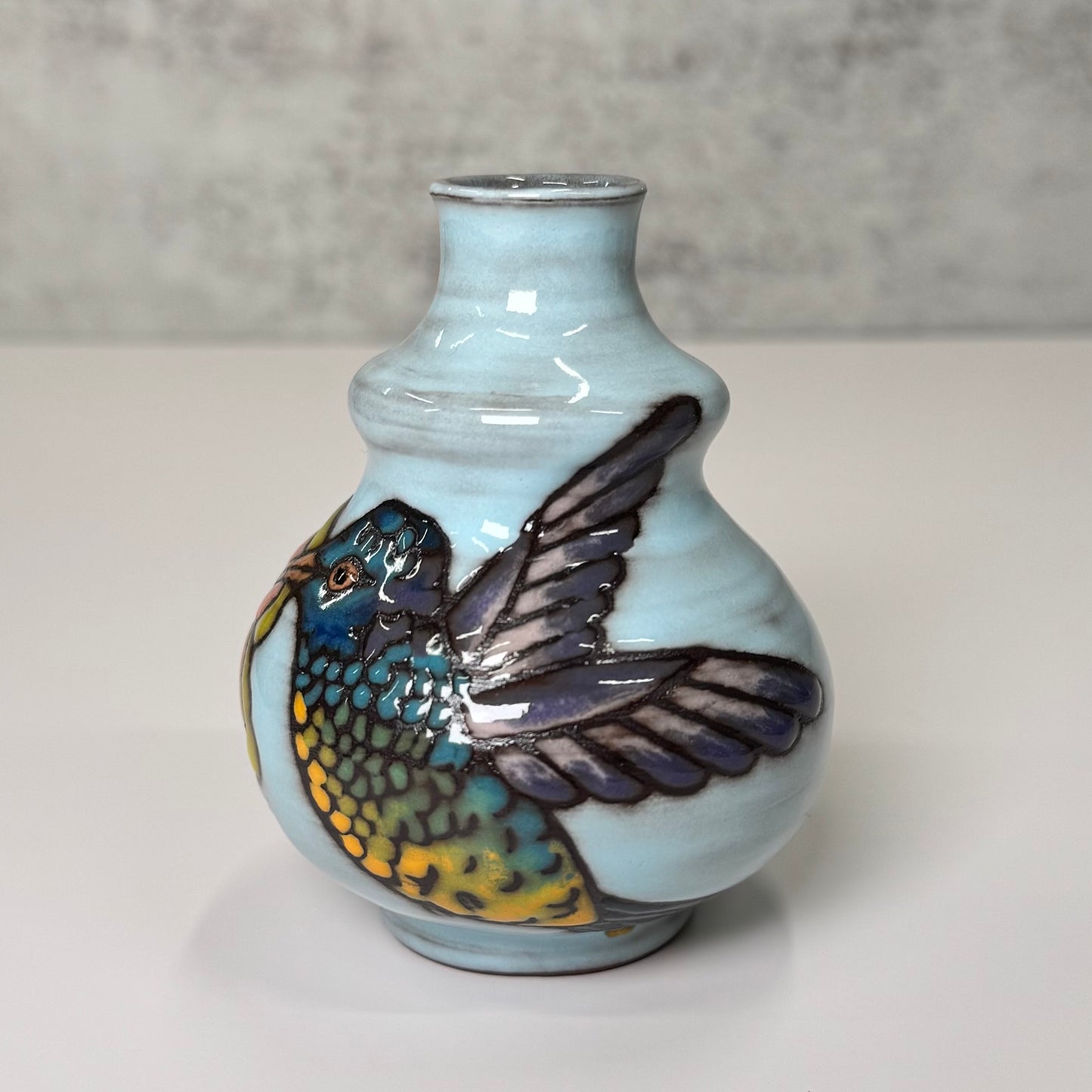 Cuerda Seca Hummingbird Mini Vase - Red Stoneware