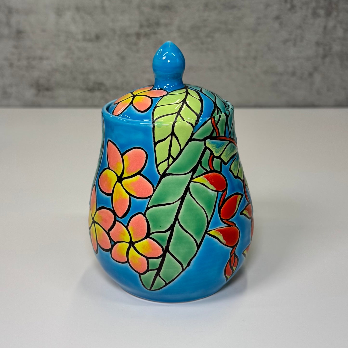 24 Cuerda Seca Tropical Floral Jar - Stoneware