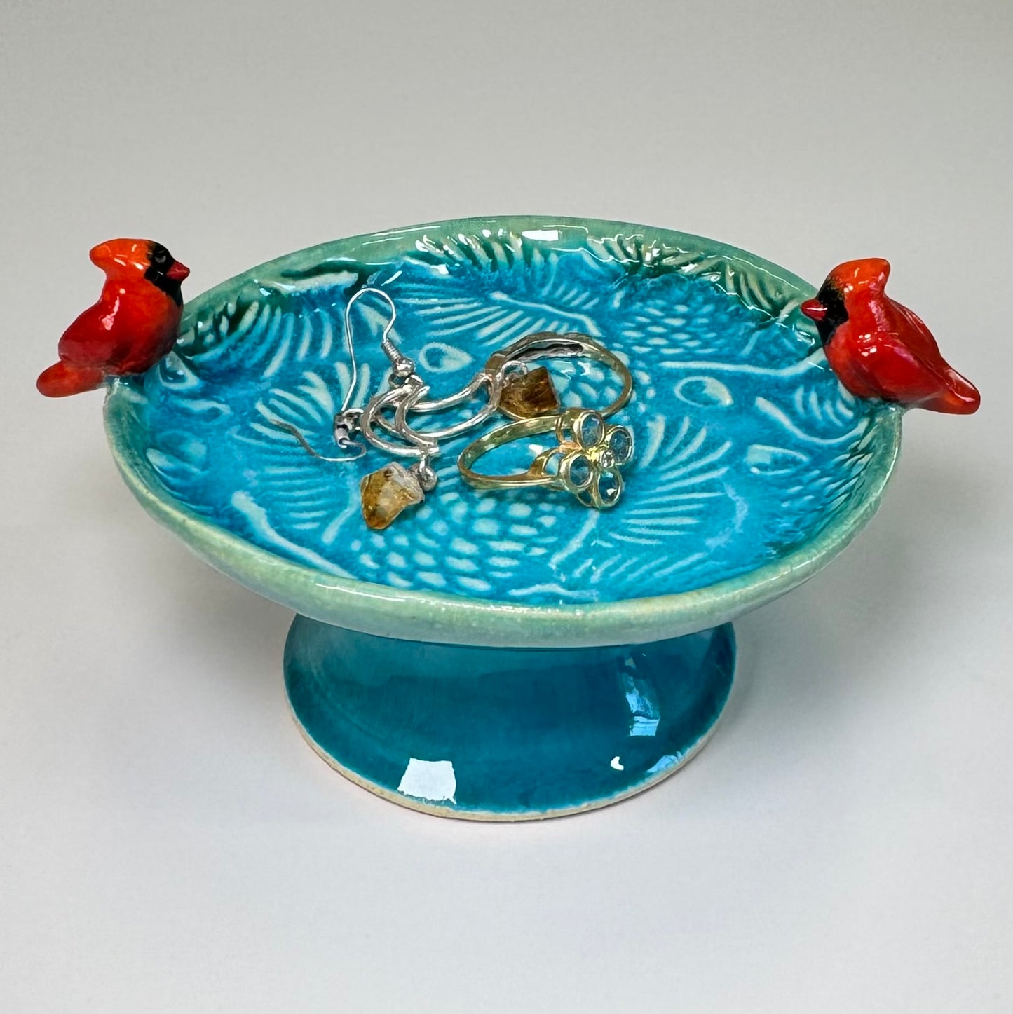 Jewelry holder mini birdbath - Stoneware
