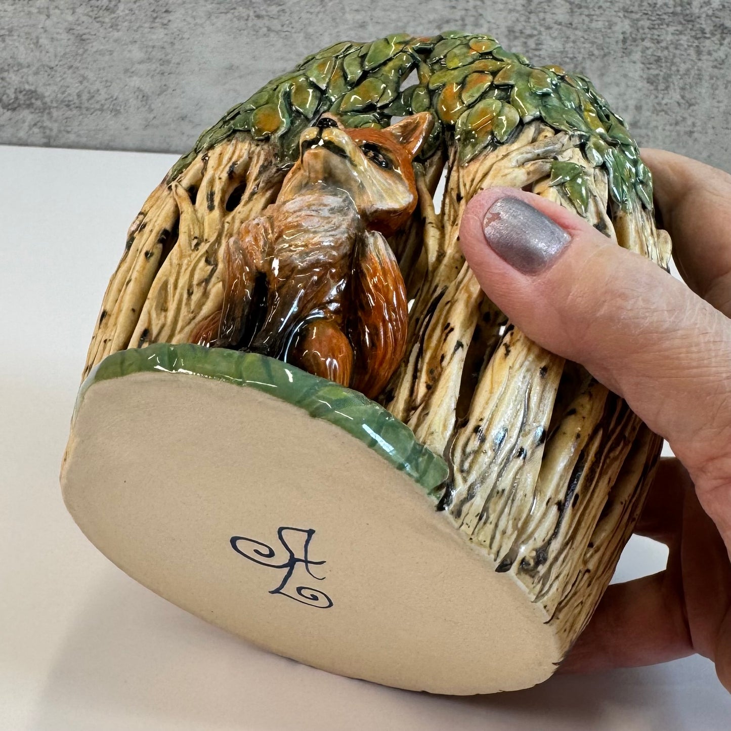 22 Fox in the forest Luminary - White Stoneware