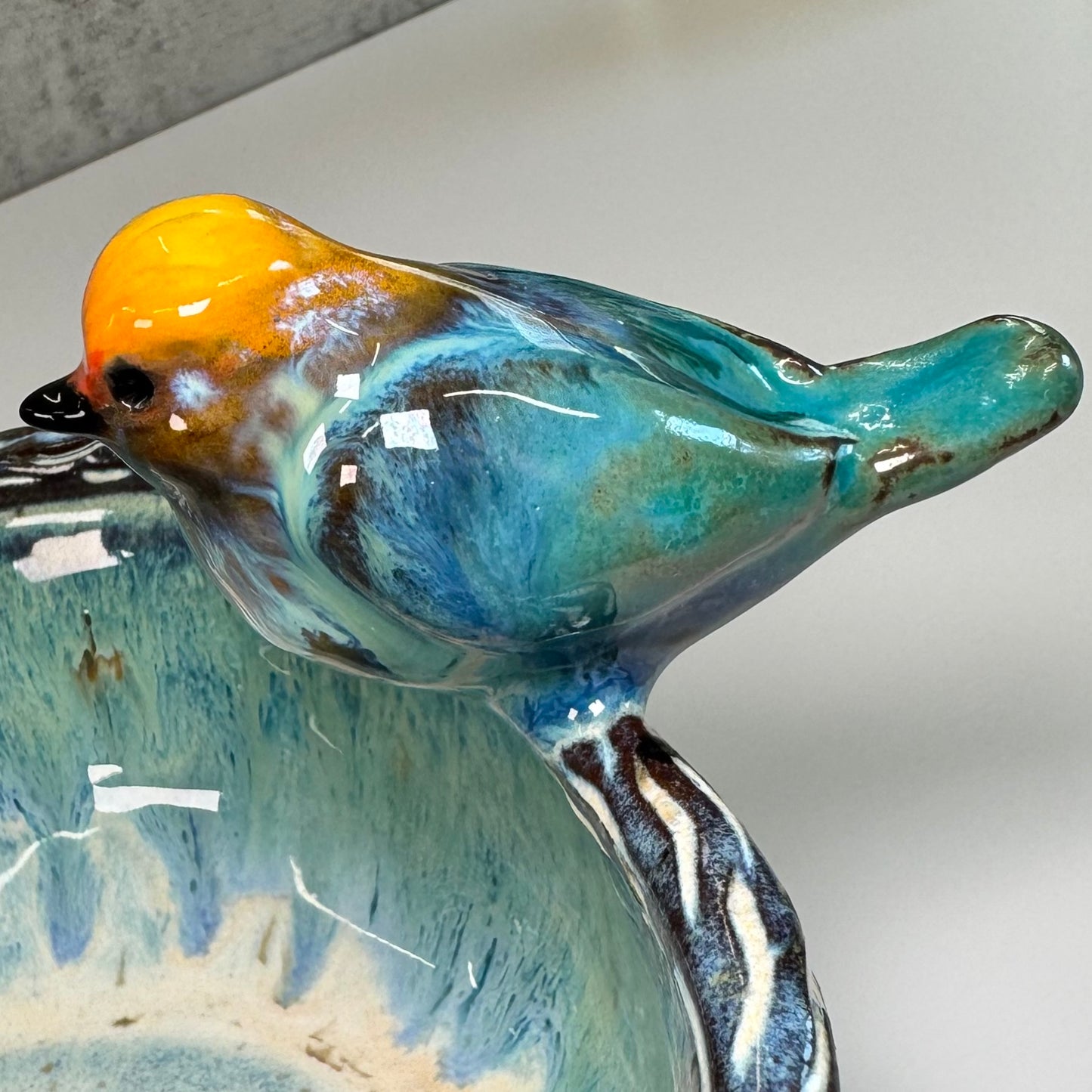 04 Sculpted Birds and Fruits Serving Dish - Red clay