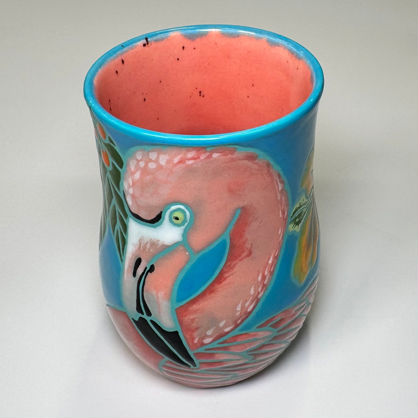 Cuerda Seca Flamingo tumbler - White Stoneware