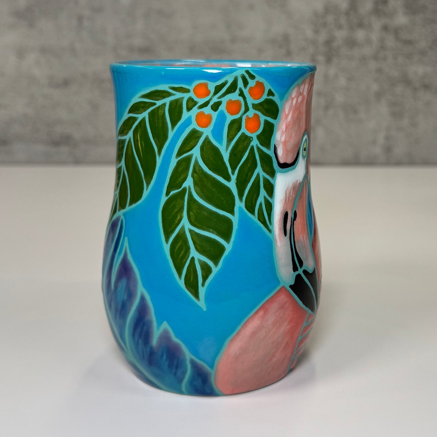 Cuerda Seca Flamingo tumbler - White Stoneware