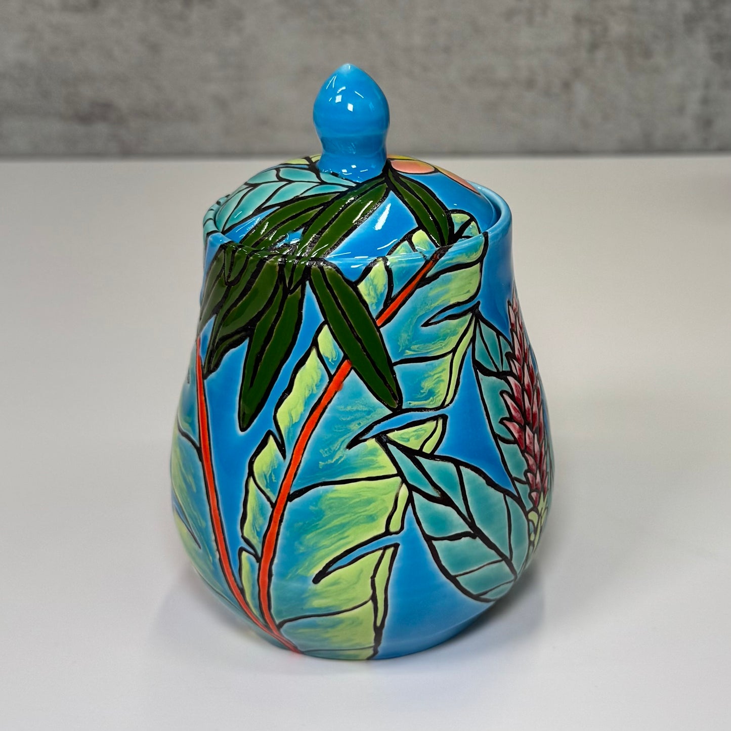 24 Cuerda Seca Tropical Floral Jar - Stoneware