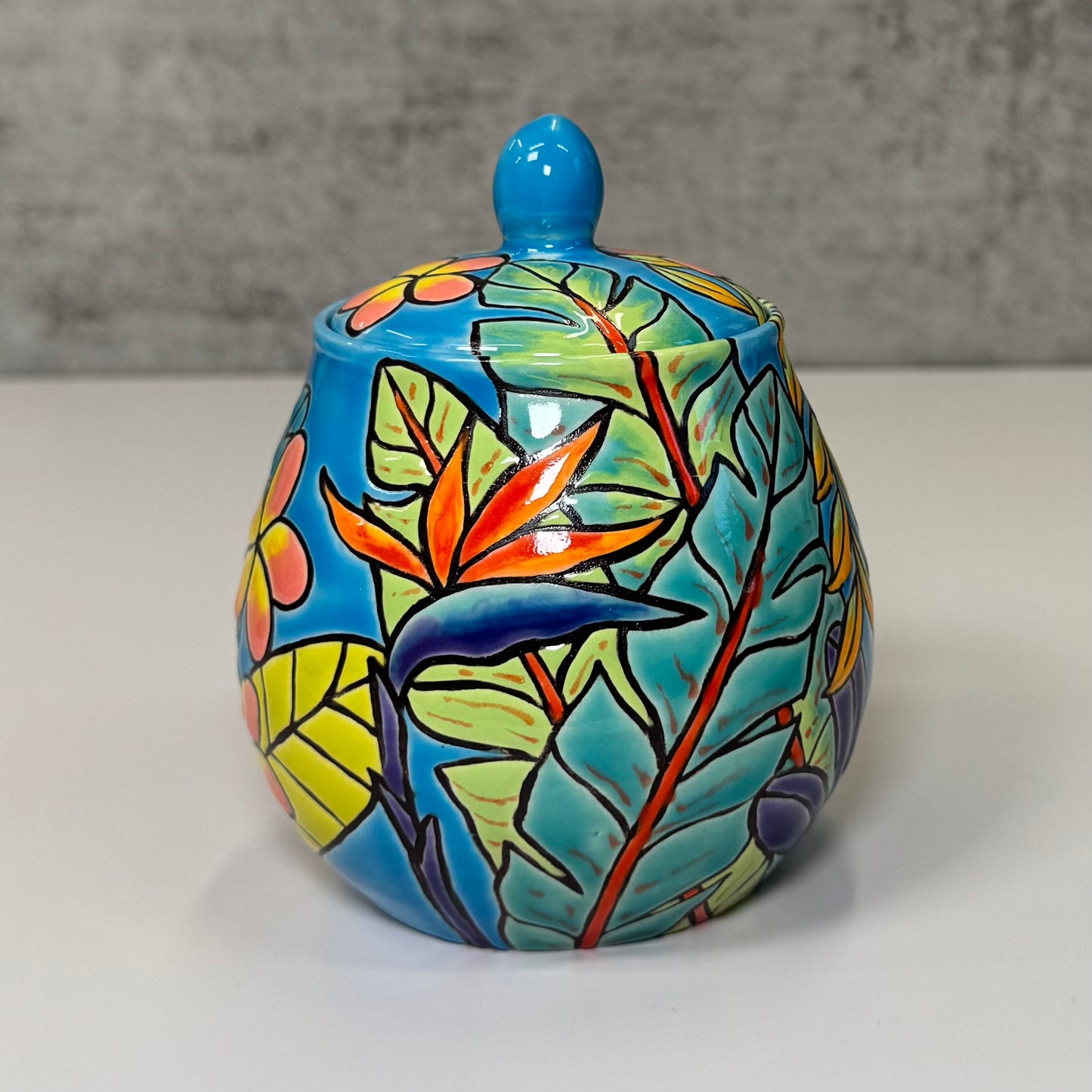 19 Cuerda Seca Tropical Flamingo Jar - Stoneware