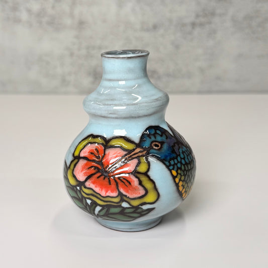 Cuerda Seca Hummingbird Mini Vase - Red Stoneware