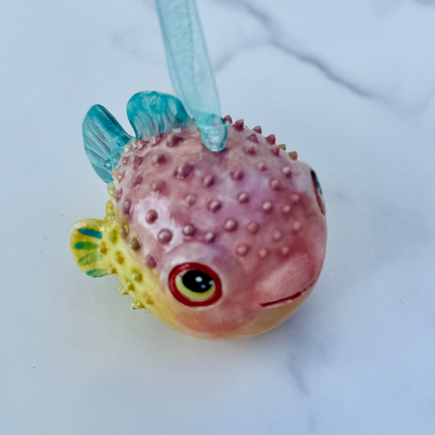 Z Handmade Rattle Pufferfish Ornament - Stoneware