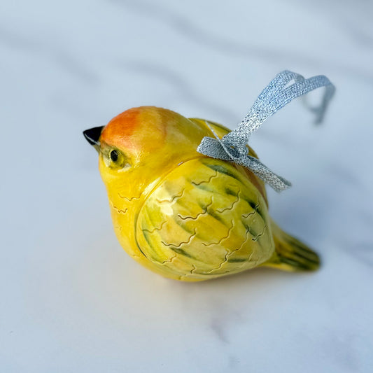 Z Handmade Rattle Orange-Fronted Yellow-Finch Ornament - Stoneware