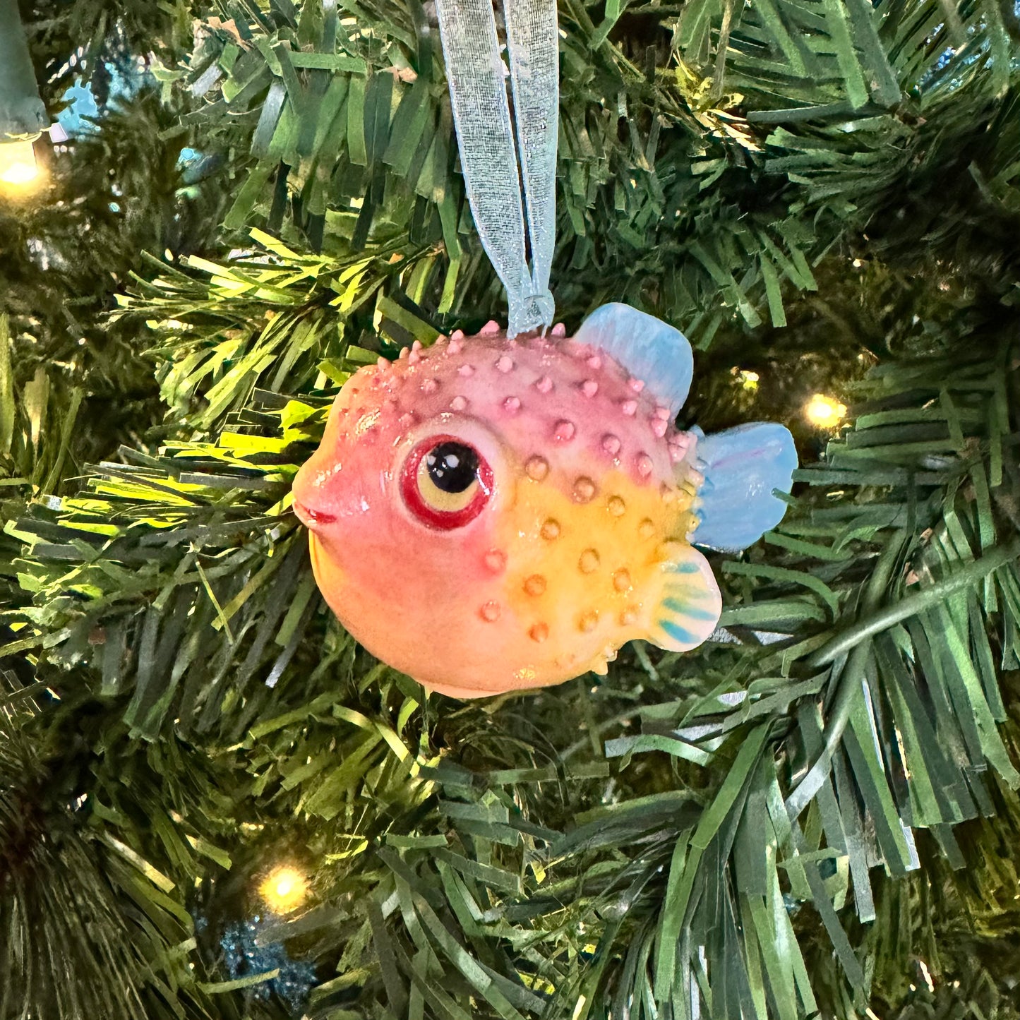 Z Handmade Rattle Pufferfish Ornament - Stoneware