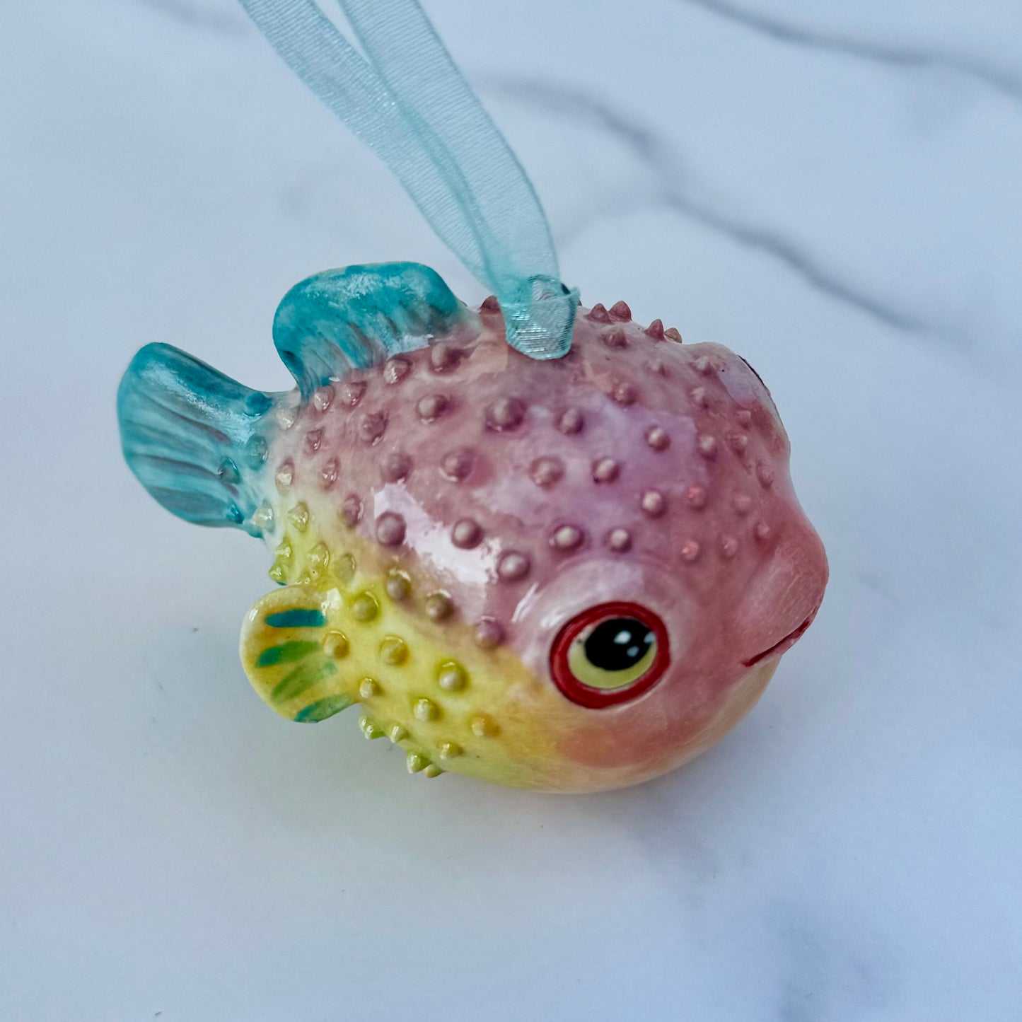 Z Handmade Rattle Pufferfish Ornament - Stoneware