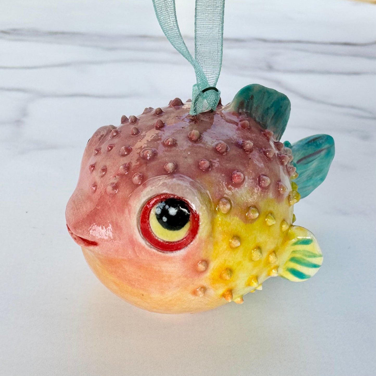 Z Handmade Rattle Pufferfish Ornament - Stoneware