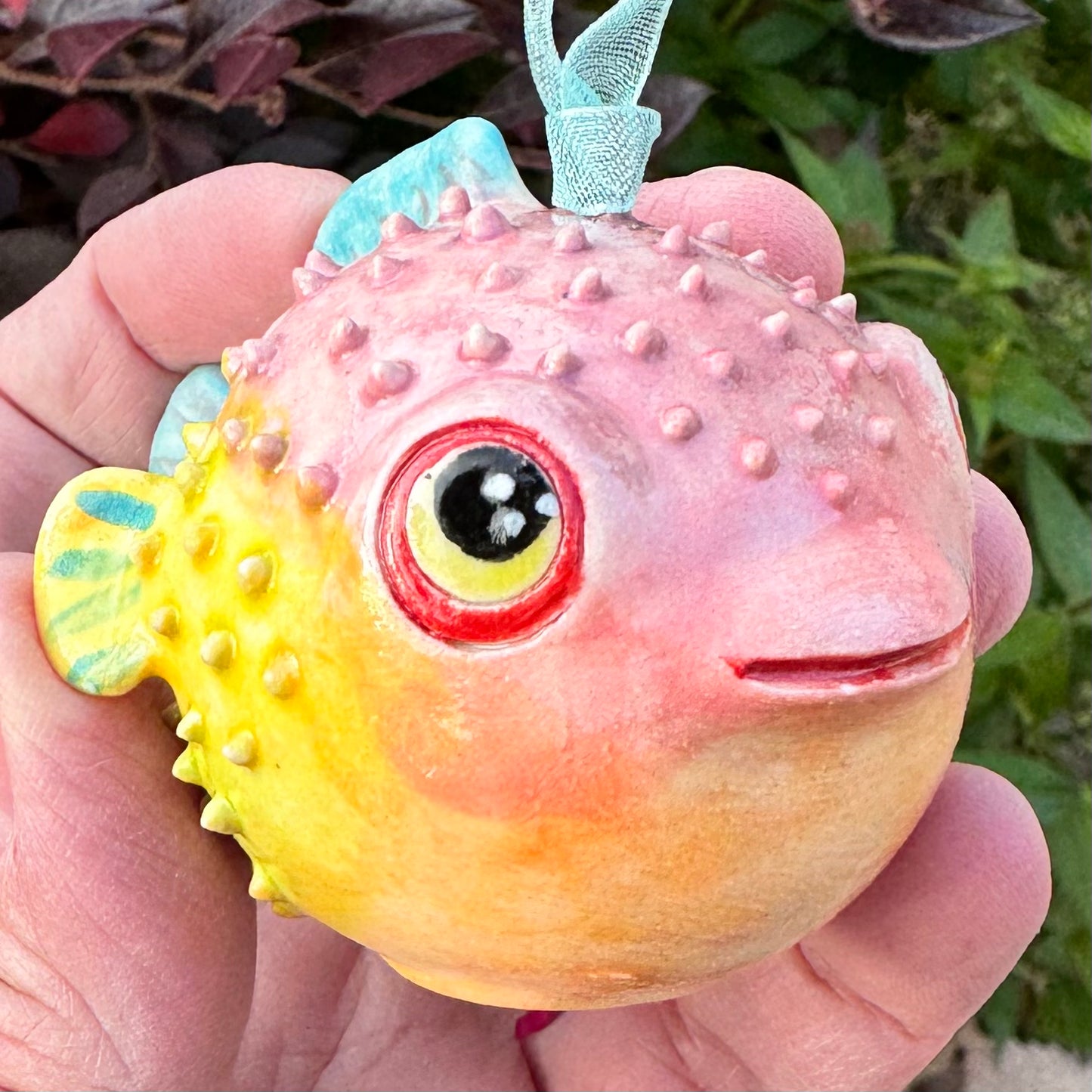 Z Handmade Rattle Pufferfish Ornament - Stoneware