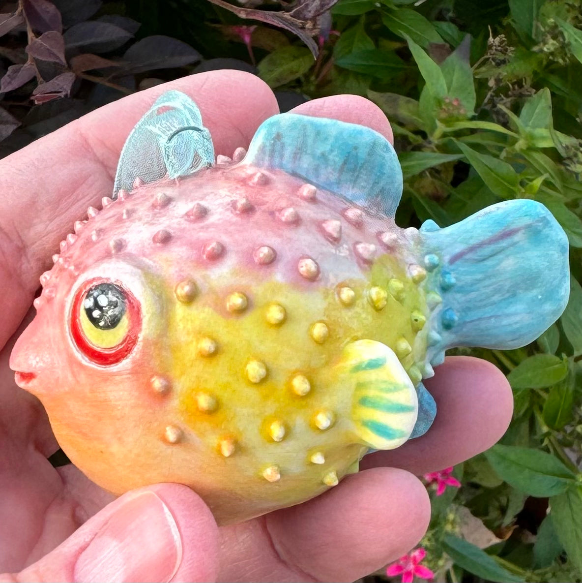 Z Handmade Rattle Pufferfish Ornament - Stoneware